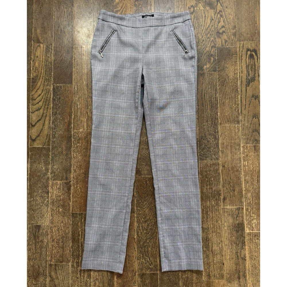 Roz & Ali Pants Size 4 (W28xL29.5) Gray Multicolor Plaid Pull On Mid Rise